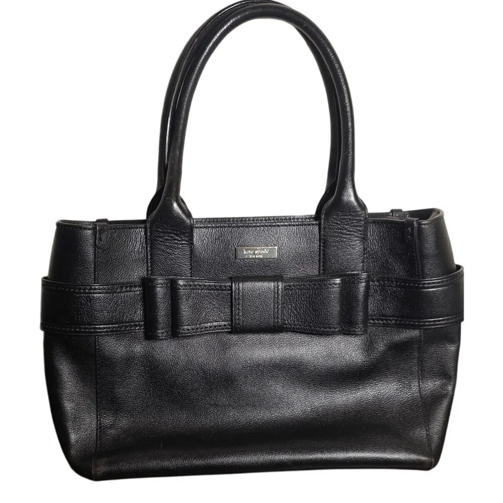 Kate Spade Quinn Villabella Avenue Bag Black Leather Bow Polkadot Lining Satchel